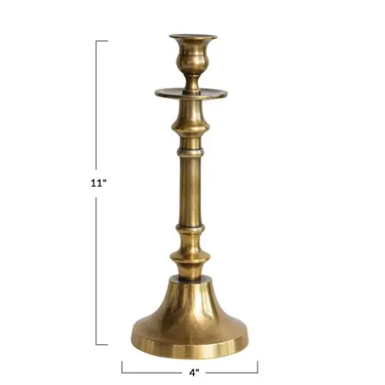 Hello Honey&reg; 11" Antique Brass Cast Aluminum Taper Holder {4}
