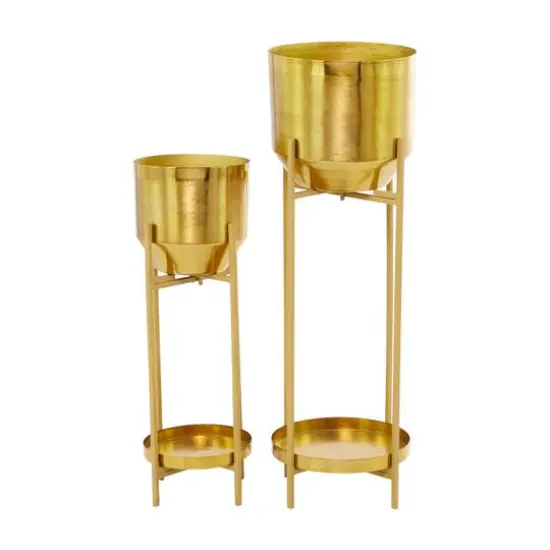 Gold Metal Planter with Removable Stand Set {3}