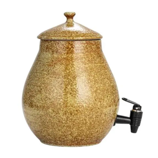 Hello Honey&reg; 5qt. Brown Round Stoneware Beverage Dispenser with Lid {10}