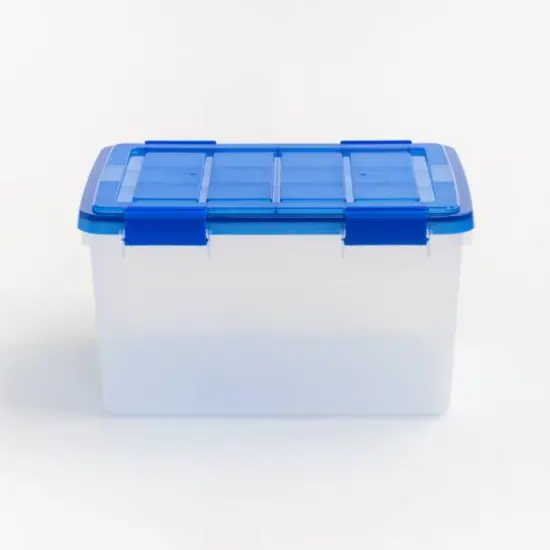 IRIS® WeatherPro™ 44qt. Clear Heavy Duty Plastic Storage Bin with Blue Lid {4}