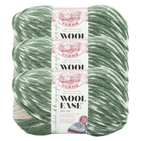 3 Pack Lion Brand&reg; Wool Ease&reg; Fair Isle Yarn Beige and Olive {1}