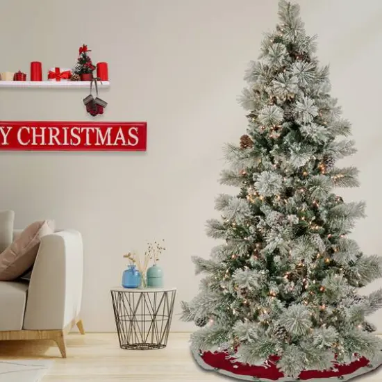 7.5ft. Pre-Lit Snowy Yorkshire Artificial Christmas Tree, Clear Lights {3}