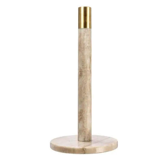 Hello Honey&reg; 12" Modern Marble with Brass Detail Paper Towel Holder Beige {5}