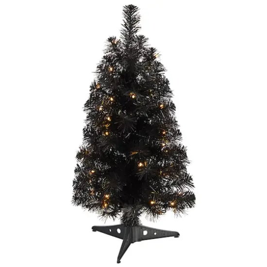 2ft. Pre-Lit Black Artificial Christmas Tree, Warm White LED Lights {1}
