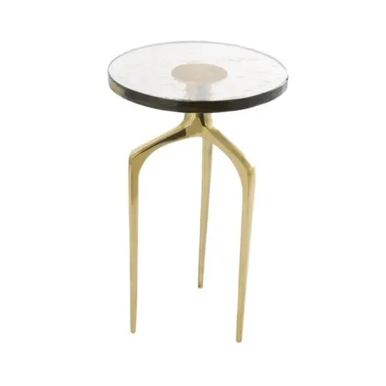 22" Accent Table with Textured Glass Tabletop Gold {1}