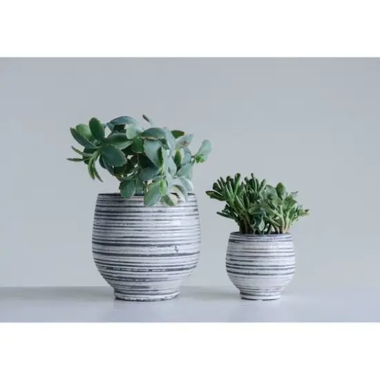 Hello Honey&reg; Gray & White Striped Stoneware Planter {3}