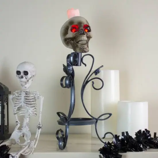 16.25" Gothic Flameless Skull Halloween Candle Holder {4}