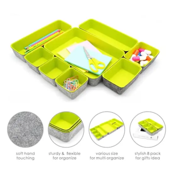 Welaxy Felt 8 Piece Drawer Organizer Tray Set Green {4}