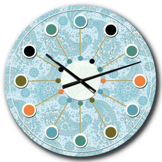 Designart Asian Floral Paisley Mid-Century Modern Wall Clock {1}
