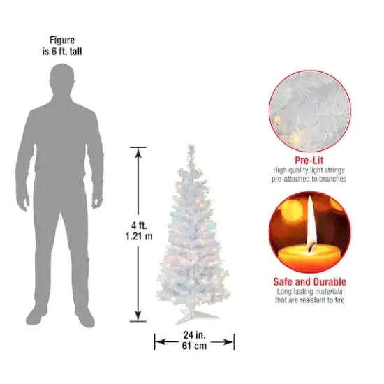 4ft. Pre-Lit White Iridescent Tinsel Artificial Christmas Tree, Clear Lights {6}