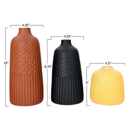Hello Honey&reg; Embossed Stoneware Vases with Fluted & Polka Dot Designs Set {7}