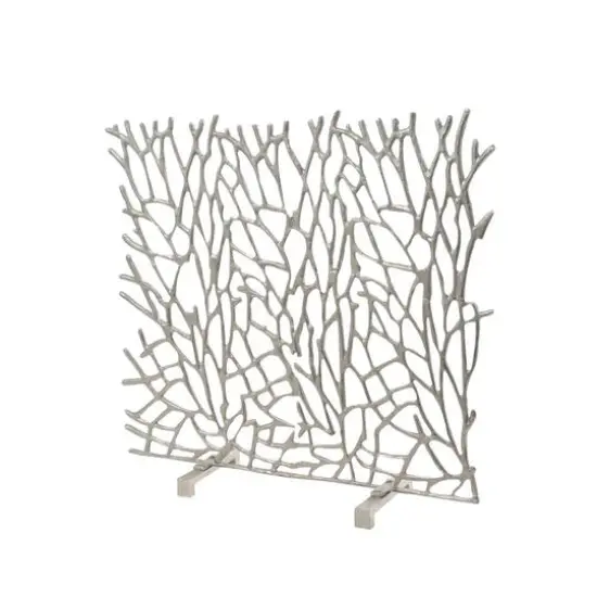 Coral Inspired Single Panel Aluminum Fireplace Screen Silver {3}