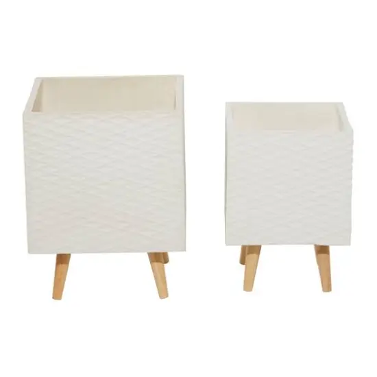 White Polystone Contemporary Planter Set, 15" & 18" {3}