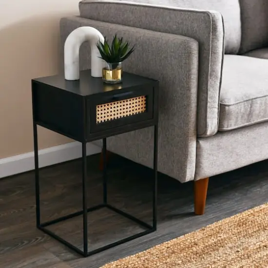 Hello Honey&reg; 22" Black Cane & Mango Wood End Table {3}