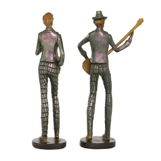 Set of 2 Silver Polystone Vintage Musician Sculpture, 11.75", 12" {6}
