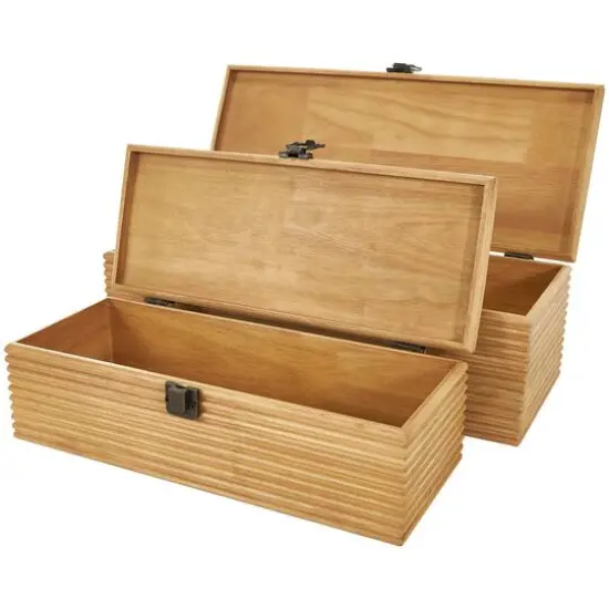 Light Brown Wood Carved Linear Box Set {7}