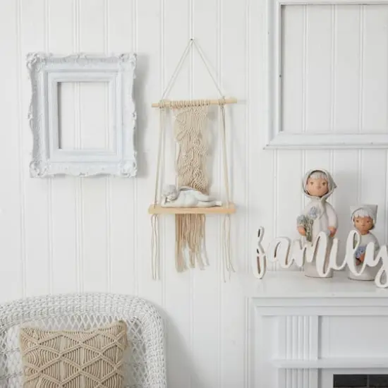 24" Boho Chic Wood Macrame Shelf {5}