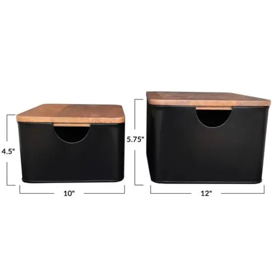 Hello Honey&reg; Black Metal Containers with Mango Wood Lids Set {4}