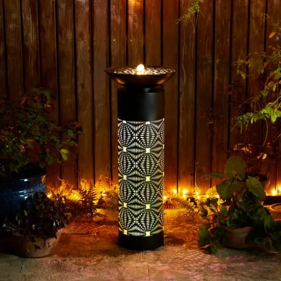 Glitzhome&reg; 35.75" Metal LED Cutout Pattern Outdoor Fountain {8}