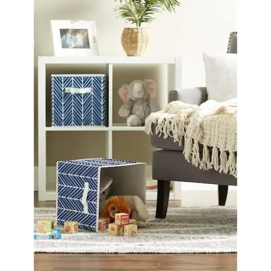 DII&reg; 11" Nautical Blue Herringbone Storage Cube, 2ct. {9}