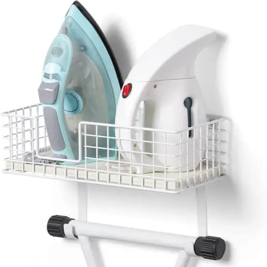 NEX&trade; Wall Mounted Ironing Board Hanger for T-Leg with Storage Basket White {1}