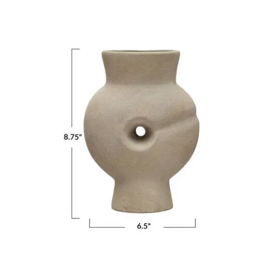 Hello Honey&reg; Bloomingville 9" Tan Modern Terra Cotta Vase with Cut Out Detail {7}
