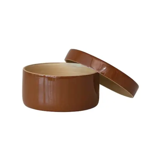 Hello Honey&reg; 6.25" Caramel Brown Round Lacquered Bamboo Container with Lid {8}