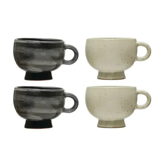Hello Honey&reg; Black & White Modern Stoneware Footed Mug Set {1}