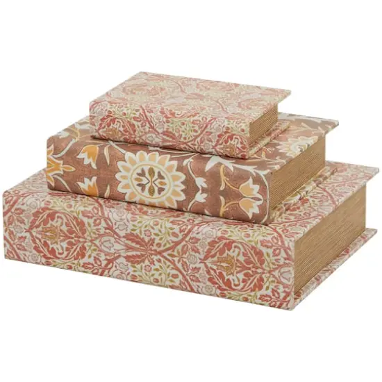 Orange Floral Faux Leather Faux Book Box Set {3}