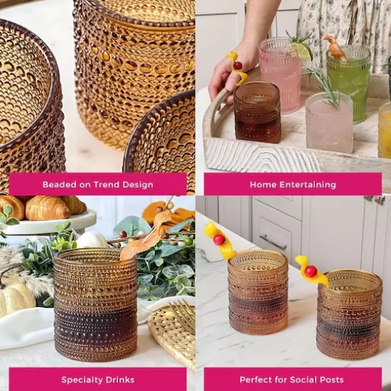Kate Aspen&reg; 10oz. Textured Beaded Glass Set Amber {8}