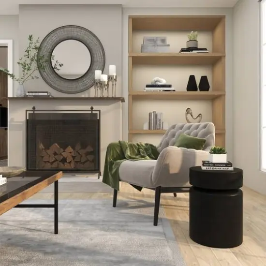 18" Black Metal Drum Accent Table {17}