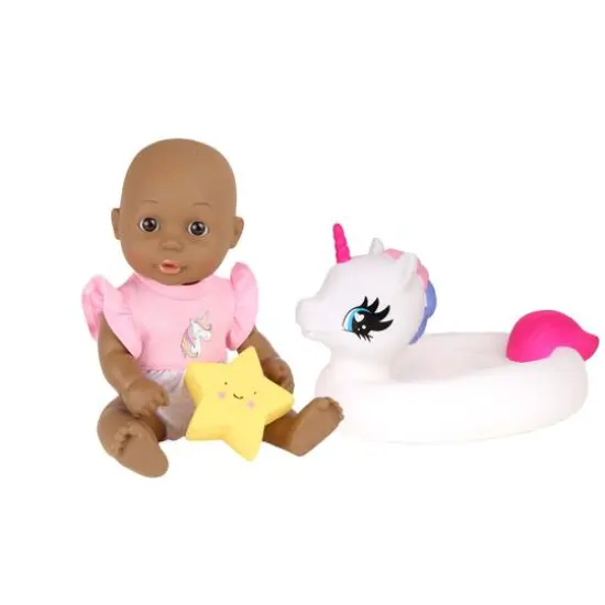 Dream Collection Bath Time 12" African American Baby Doll With Unicorn Floatie {6}
