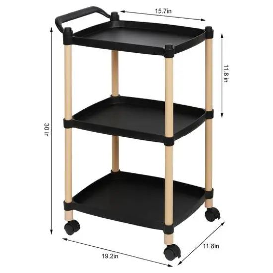 Black 3-Tier Utility Cart with Wheels {4}
