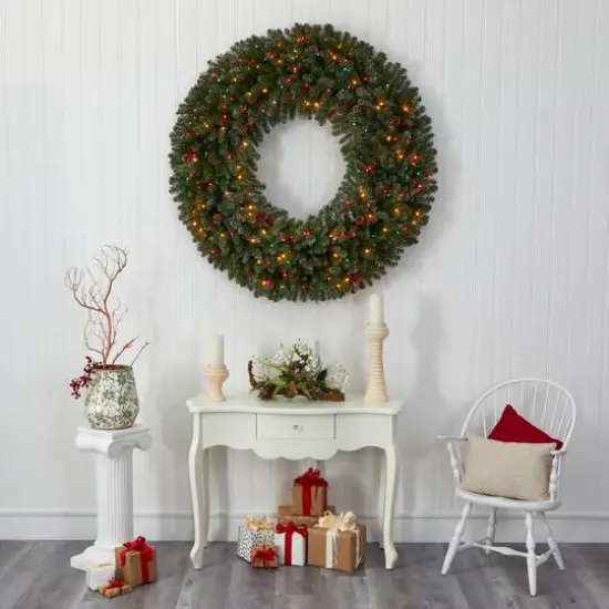 5ft. Pre-Lit Flocked Pine & Pinecone Artificial Christmas Wreath {4}