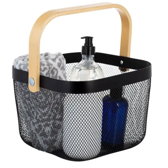 Simplify Black Mesh Tote with Bamboo Handle {3}