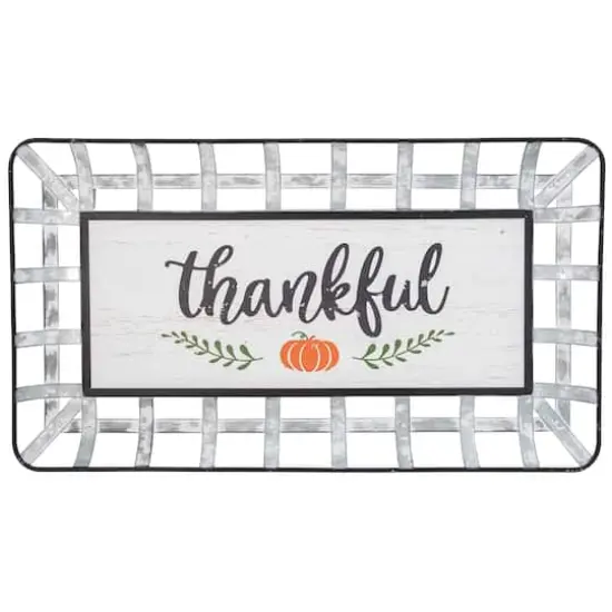 24" Silver & White Pumpkin Thankful Rectangular Wall D&eacute;cor {1}
