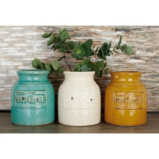 9" Terracotta Vintage Decorative Jar Set {3}