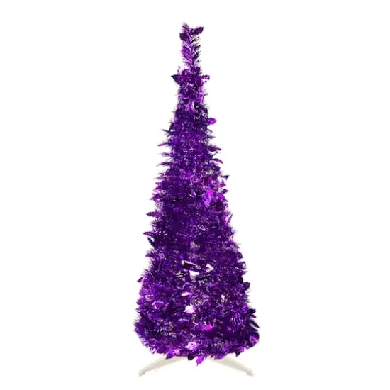 4ft. Unlit Purple Tinsel Pop-Up Artificial Christmas Tree {1}