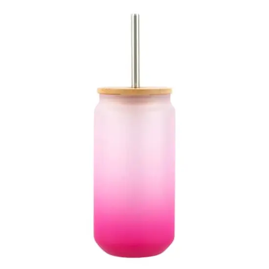 18oz. Frosted Glass Sublimation Tumbler with Bamboo Lid & Straw by Make Market® Pink {1}