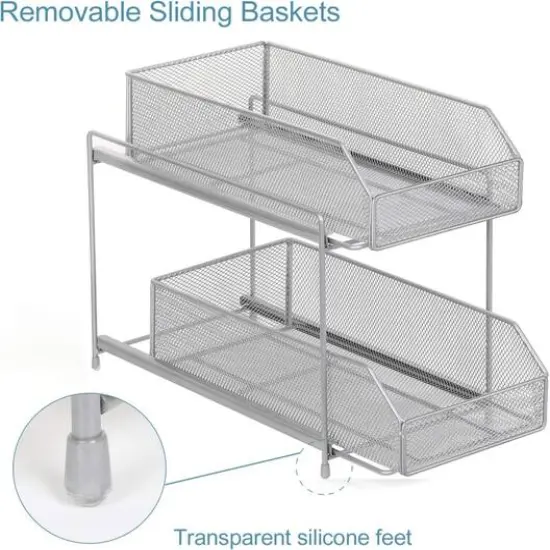 NEX&trade; Silver 2-Tier Sliding Basket Drawer Organizer {4}