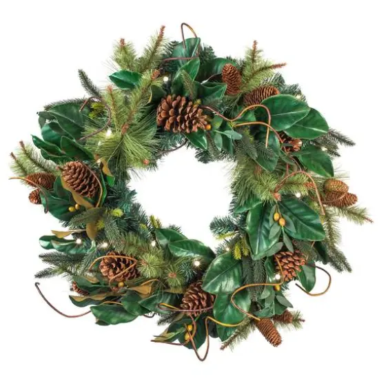 Village Lighting 30" Pre-Lit Magnolia Leaf Christmas Wreath, Clear LED Lights {3}