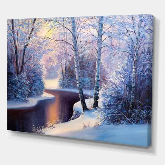 Designart Christmas Forest with River & Trees I Canvas Wall Art {1}