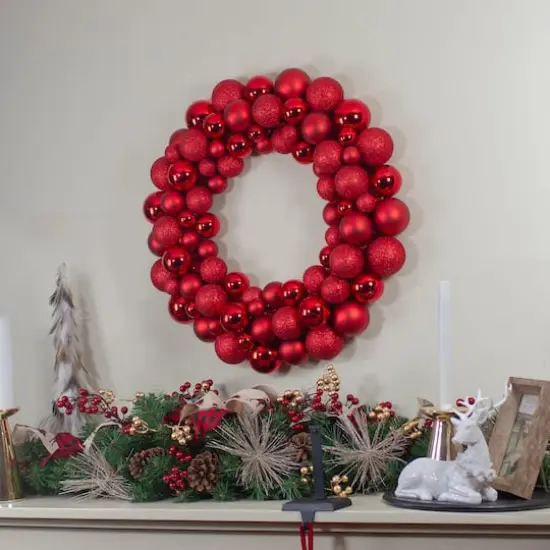 36" Red Ball Ornament Christmas Wreath {3}