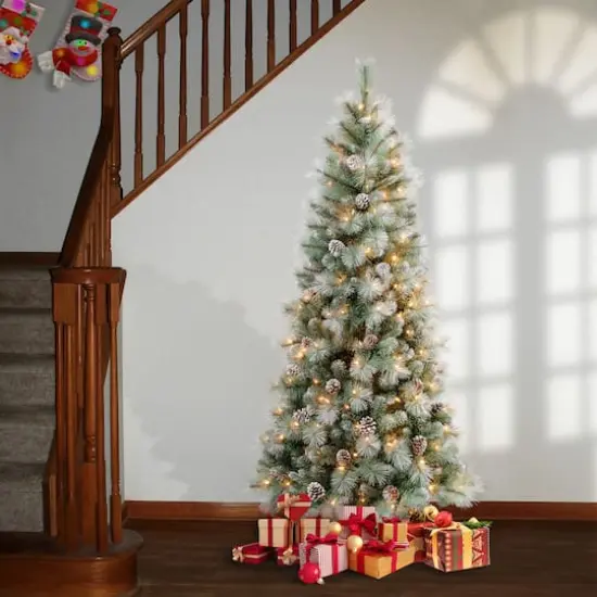 6ft. Pre-Lit Perry Hard Needle Artificial Christmas Tree, Clear Lights {3}