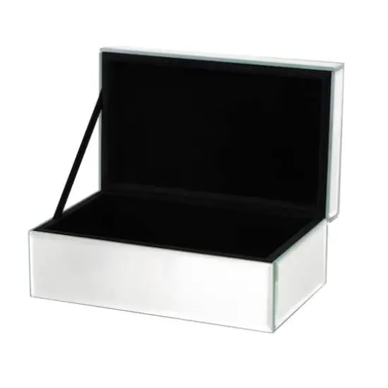 8.25" x 5" x 4.5" Silver Glass Mirrored Decorative Jewelry Box with Black Bubble Textured Balls {4}