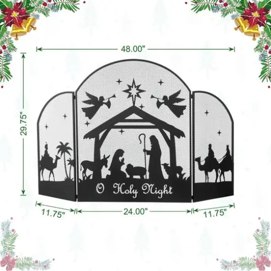 Glitzhome&reg; 48" Christmas Metal Mesh Silhouette Nativity Scene Screen {9}