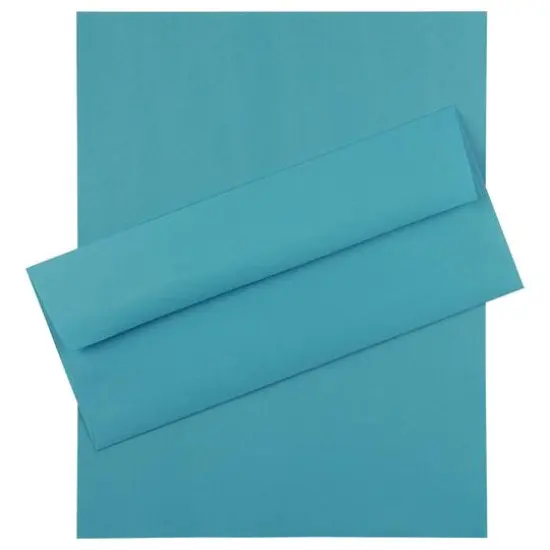 JAM Paper 8.5" x 11" Letter Paper & Envelopes #10 Business Stationery Set, 100ct. Blue Brite Hue {1}