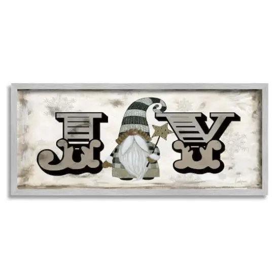 Stupell Industries Joy Vintage Holiday Gnome Framed Giclee Art Gray {1}