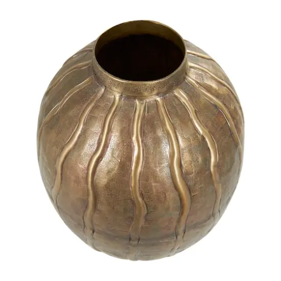 12" Brass Metal Snakeskin Inspired Vase with Dimensional Wavy Accents {3}