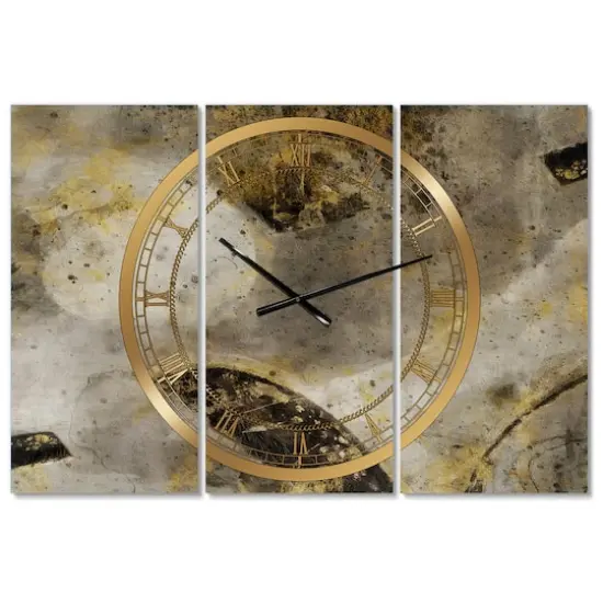 Designart Glam Gold Desert Neutral Modern 3 Panel Wall Clock {1}